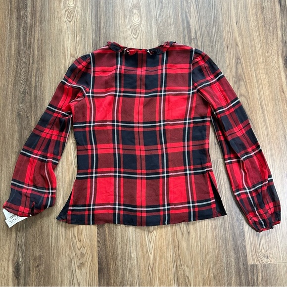 Pendleton Long Sleeve 100% Silk Blouse Button Ruffle Tartan Red Plaid Size 4 NEW - Picture 14 of 16
